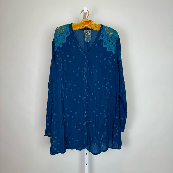 Johnny Was Tops - Johnny Was lace shoulder embroidered Blouse